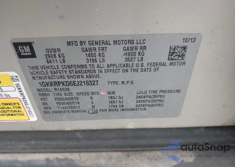 2014 GMC Acadia Sle-2 from USA, damaged, VIN 1GKKRPKD6EJ218327